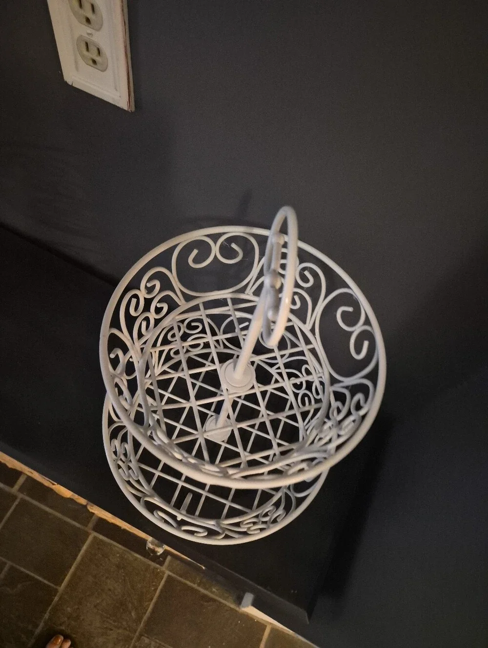 White Metal Scrollwork Princess  2-Tiered Basket Fruit Bowl Holder Decor